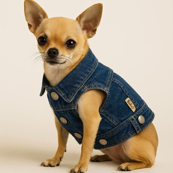 Wabick Dog Denim Jacket Vest Small Pet Jean Coat Snap Button Western Style VTG - Picture 1 of 10